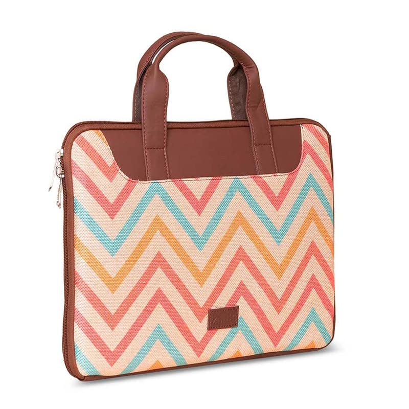 ZOUK حافظة لابتوب نسائية مصنوعة من الجوت مع طبعة جلد نباتي بسحاب L 15.6 بوصة - Image 2