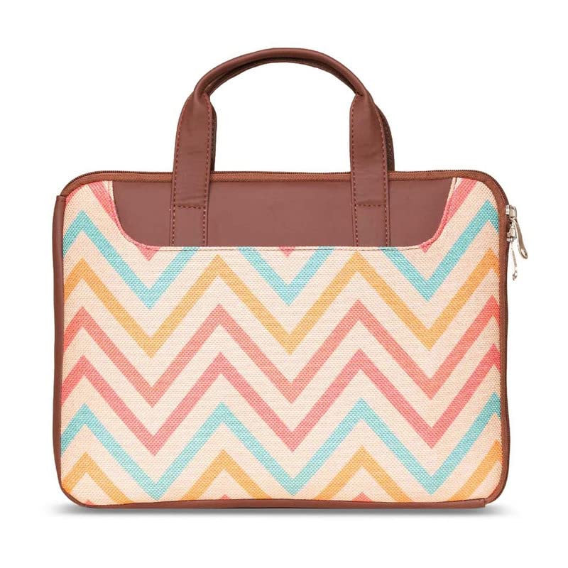 ZOUK حافظة لابتوب نسائية مصنوعة من الجوت مع طبعة جلد نباتي بسحاب L 15.6 بوصة - Image 3