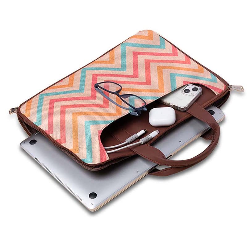 ZOUK حافظة لابتوب نسائية مصنوعة من الجوت مع طبعة جلد نباتي بسحاب L 15.6 بوصة - Image 5