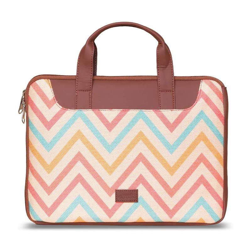 ZOUK حافظة لابتوب نسائية مصنوعة من الجوت مع طبعة جلد نباتي بسحاب L 15.6 بوصة - Image 1