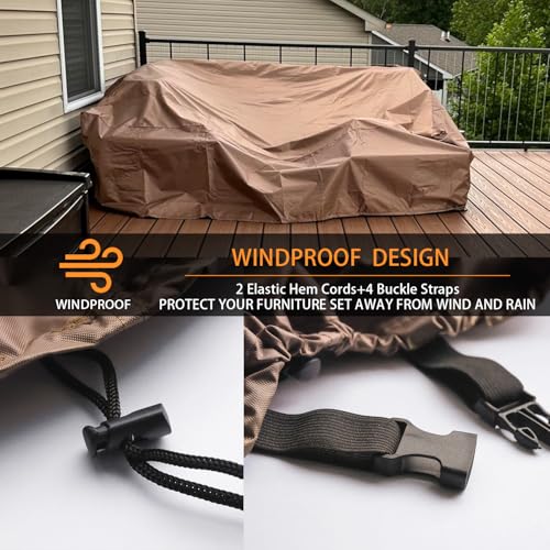 CKCLUU Patio Furniture Set Cover Waterproof Outdoor Furniture Covers Heavy Duty Outdoor Sectional Sofa Set Cover Dining Table and Chairs Set Covers Water Resistant Large 128" L x 83" W x 28" H - Image 3