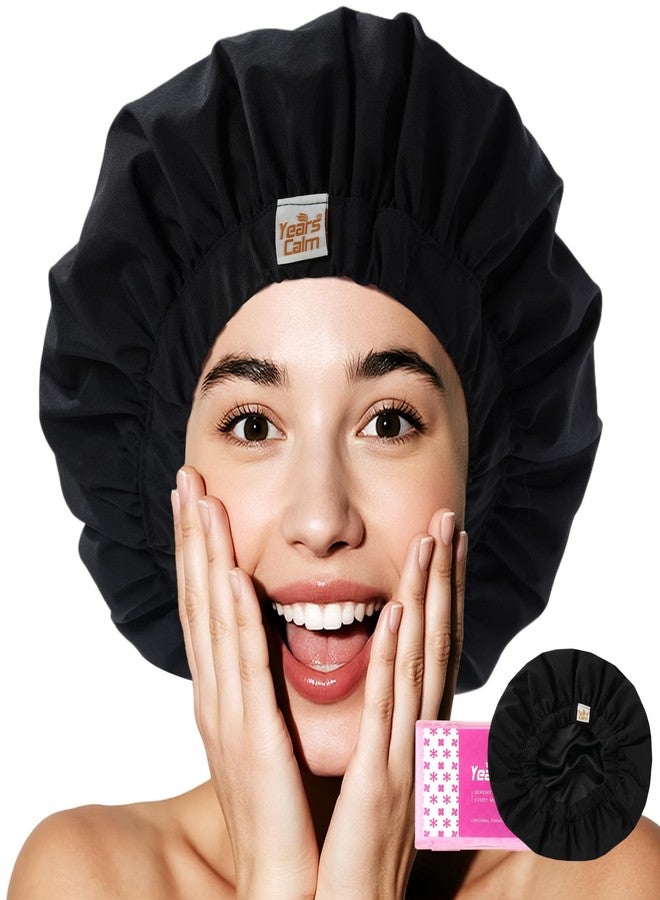 Years Calm Color Changing Shower Cap, Waterproof Shower Cap for Women - Reusable, Satin Lining, Bathing Cap for Various Hairstyles, Fits Spa/Shower/Cooking (Black) - Image 1