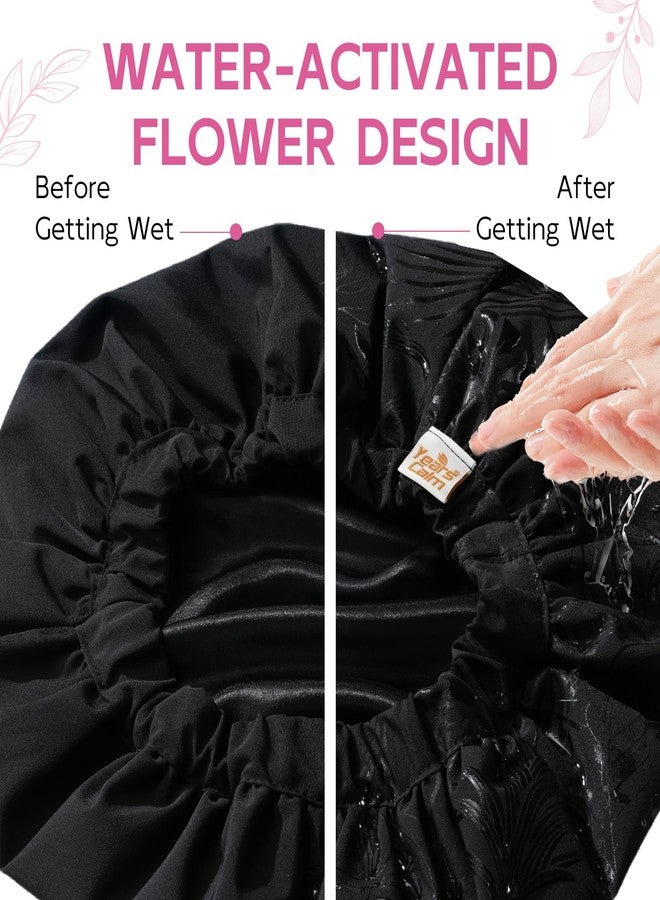 Years Calm Color Changing Shower Cap, Waterproof Shower Cap for Women - Reusable, Satin Lining, Bathing Cap for Various Hairstyles, Fits Spa/Shower/Cooking (Black) - Image 2