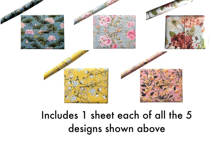 Pack of 5, Gift Wrapping Paper Sheet, Gift Paper, Gift Wrap Roll, Gift Papers Sheets, Gift Wrapping Paper for Kids (Floral) - Image 5