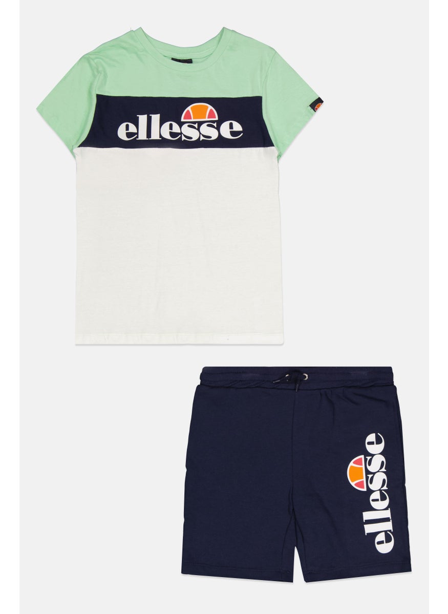 Ellesse - Kids Boy 2 Pieces Brand Logo Training Top And Bottom Set, Mint Green/Navy - Image 1