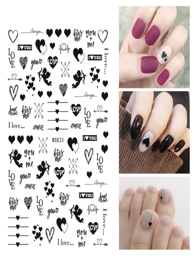 YKZFUI Heart Nail Stickers - 6 Sheets Love Heart Nail Decals, Paper & Vinyl, Holographic Design, Black, Reusable, Indoor Use, Women, Adult, Winter - Image 4