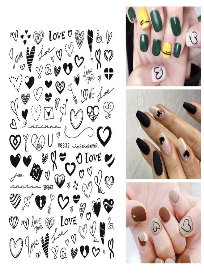 YKZFUI Heart Nail Stickers - 6 Sheets Love Heart Nail Decals, Paper & Vinyl, Holographic Design, Black, Reusable, Indoor Use, Women, Adult, Winter - Image 3