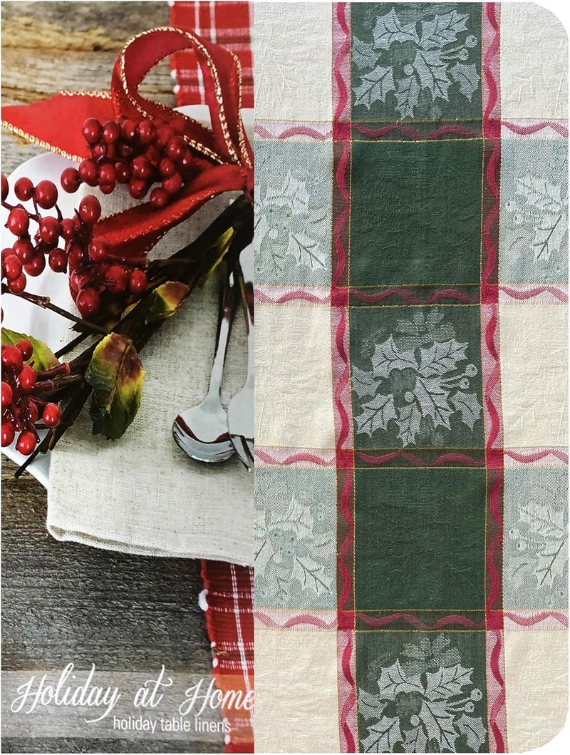 Lintex Golden Mistletoe and Ribbon Cotton Jacquard Christmas Fabric Napkins Evergreen Red Ribbon and Berry Woven Holiday and Xmas Easy Care Cotton Weave Napkins Set of 4 Napkins - Image 3