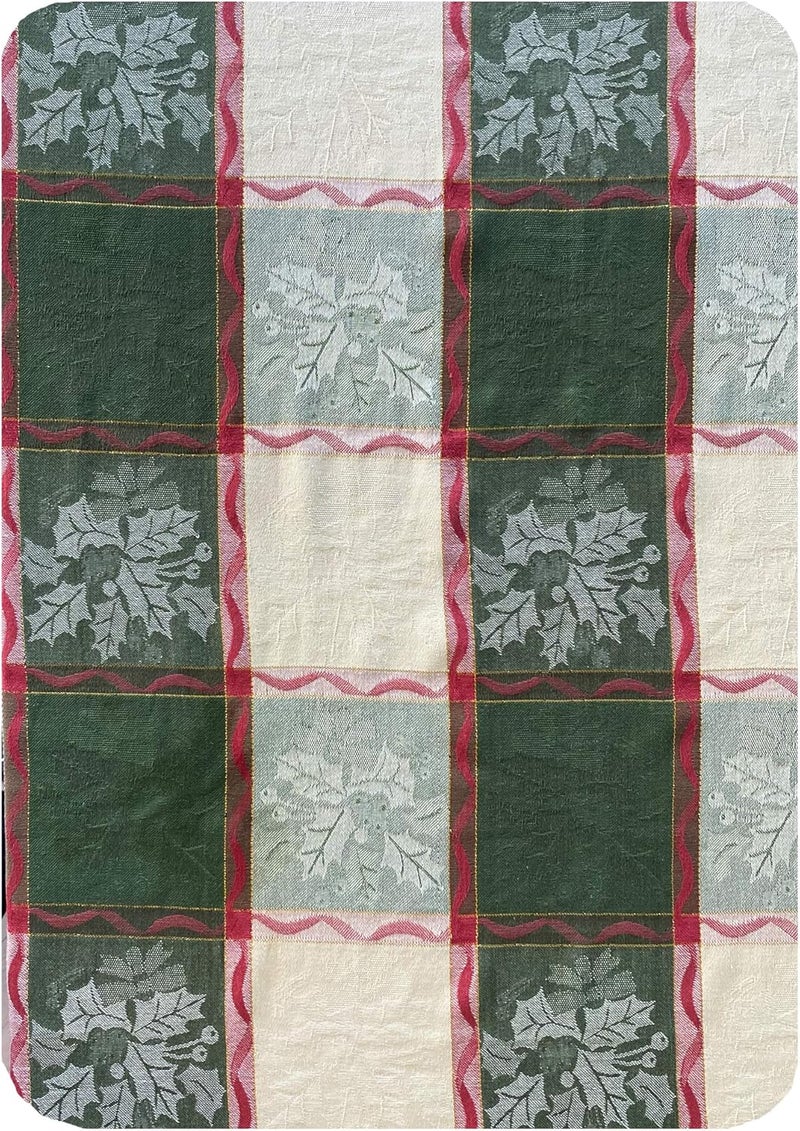 Lintex Golden Mistletoe and Ribbon Cotton Jacquard Christmas Fabric Napkins Evergreen Red Ribbon and Berry Woven Holiday and Xmas Easy Care Cotton Weave Napkins Set of 4 Napkins - Image 4