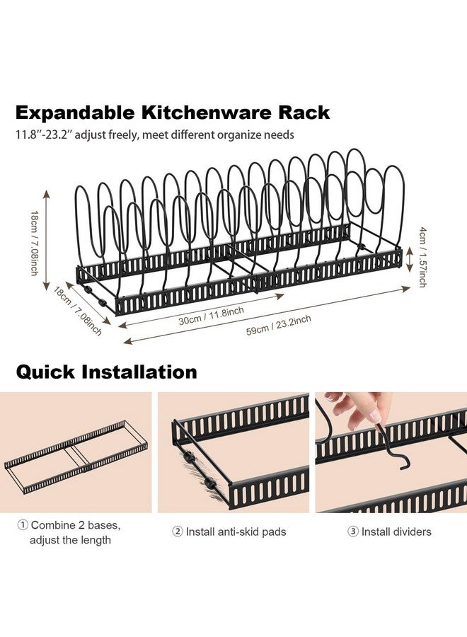 Housolution Pot and Pan Organizer Rack for Cabinet, Expandable Pot Lid Organizer Holder with 14 Adjustable Dividers, Fully Expanded Size 22.83" W x 7.09" D x 7.09" H, Black - Image 5