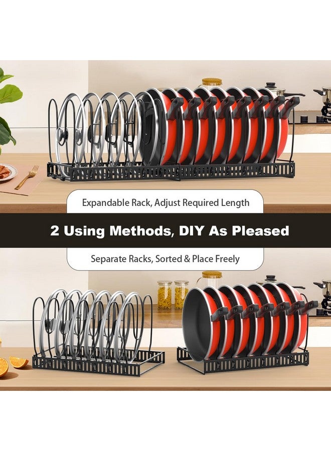 Housolution Pot and Pan Organizer Rack for Cabinet, Expandable Pot Lid Organizer Holder with 14 Adjustable Dividers, Fully Expanded Size 22.83" W x 7.09" D x 7.09" H, Black - Image 4