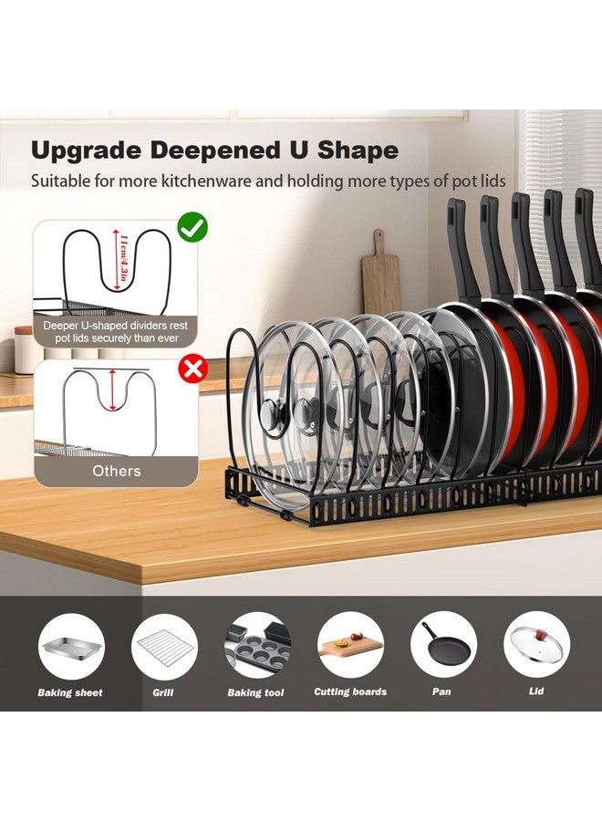 Housolution Pot and Pan Organizer Rack for Cabinet, Expandable Pot Lid Organizer Holder with 14 Adjustable Dividers, Fully Expanded Size 22.83" W x 7.09" D x 7.09" H, Black - Image 2