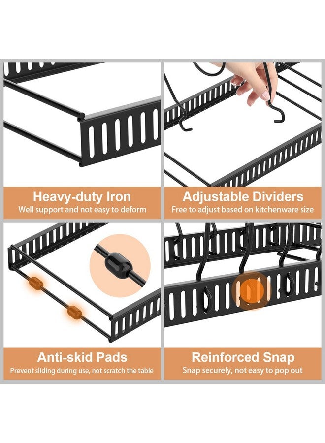 Housolution Pot and Pan Organizer Rack for Cabinet, Expandable Pot Lid Organizer Holder with 14 Adjustable Dividers, Fully Expanded Size 22.83" W x 7.09" D x 7.09" H, Black - Image 3