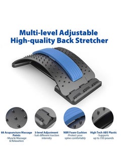 Beauenty Back Stretcher - 3 Heights Adjustable Back Stretcher for Pain Relief, Lower Back Stretcher with Massaging Points  Cushion Foam, Spine Deck for Office Chair, Car, Travel(Blue)  - Image 2