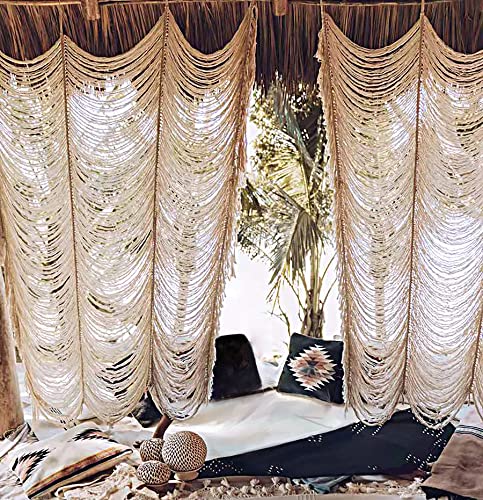Flber Macrame Curtain Boho Curtain Doorway Window Wall Decor Fiber Yarn Art Craftsmanship Bedroom Headboard Décor,59" W x 75" H(1 Panel) - Image 1
