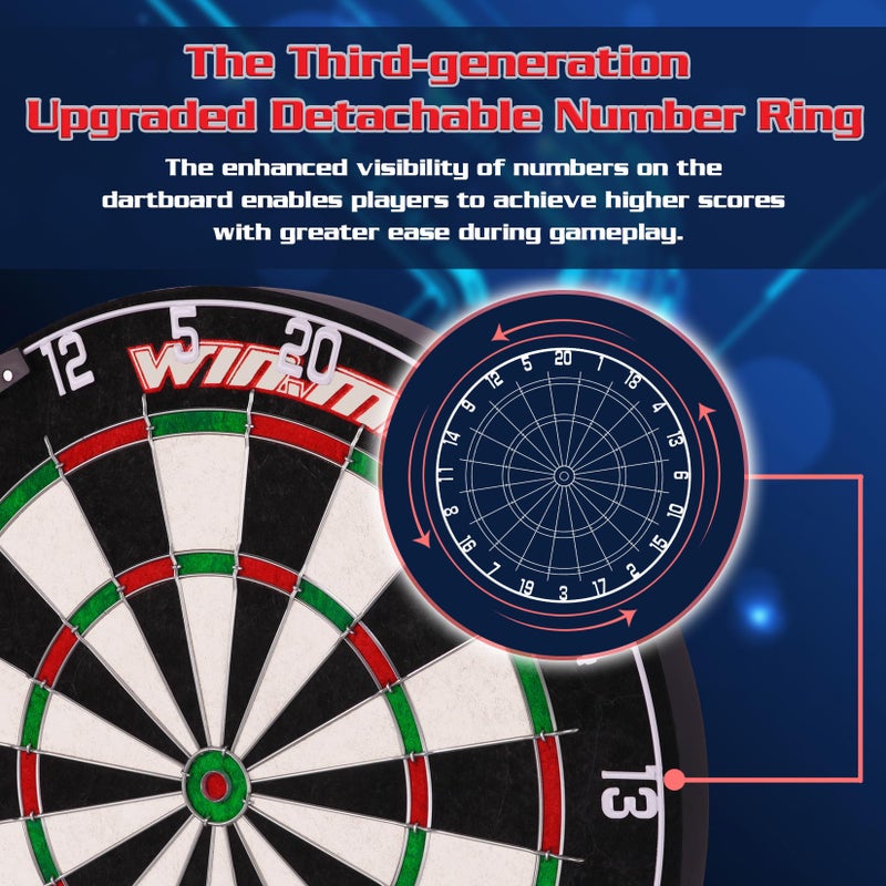win.max لوحة دارت WIN.MAX - لوحة دارت من الفولاذ القابل للتثبيت للبالغين مجموعة لوحة دارت من الفولاذ القابل للتثبيت للبالغين حلقة أرقام دوارة هدف خالي من الدبابيس مع 12 سهم معدني (جديد) - Image 4