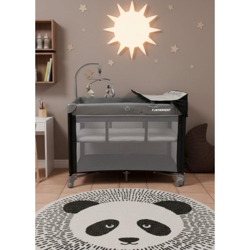 Fun Moment Baby Playpen 104x74cm with Changing Mat and Mosquito Net, Breathable Mesh, 2 Wheels, Side Pocket and Zipper in Second Layer, Portable Travel Foldable - Image 4