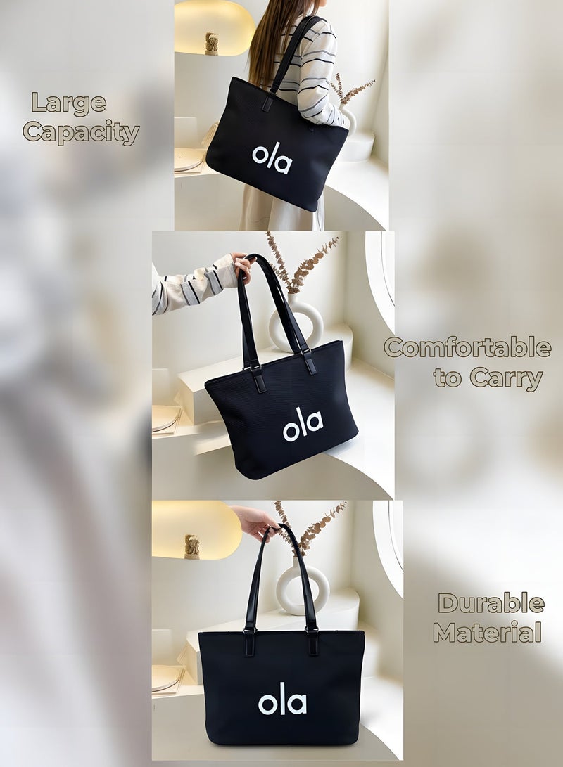 Large Capacity Women's Black Mesh Tote Bag, Casual Shoulder Handbag with PU Leather Straps, Lightweight Work Bag for Commute Shopping Travel - Image 5