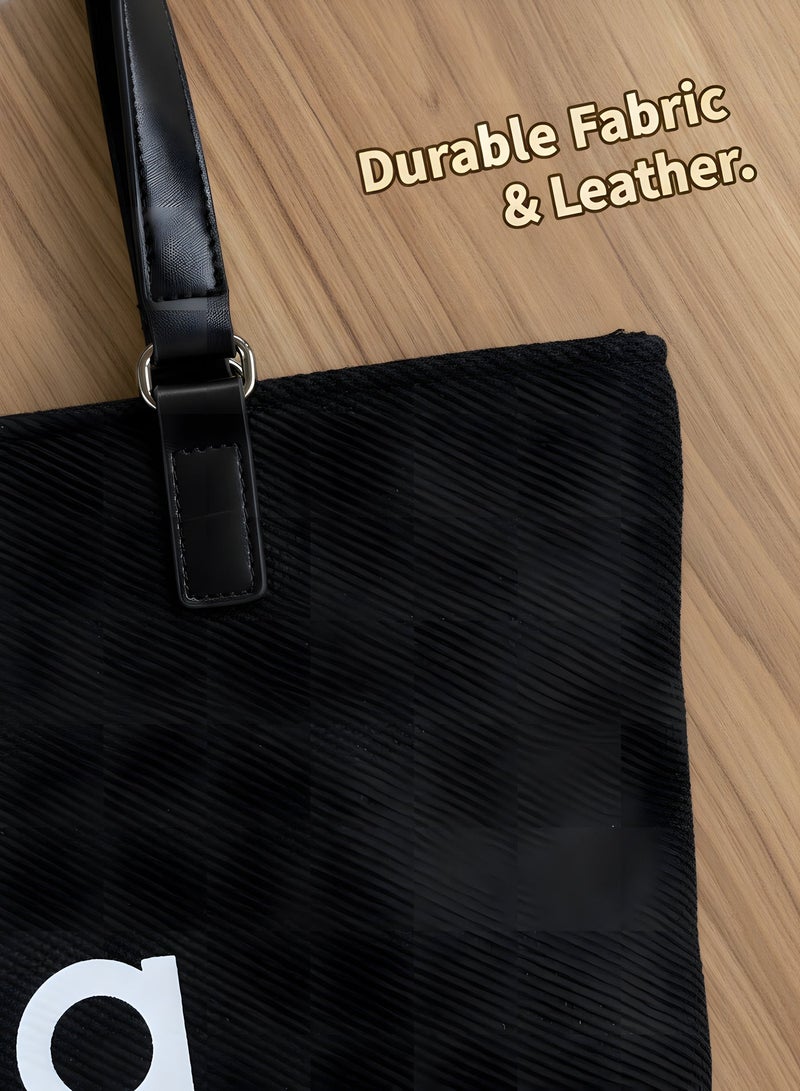 Large Capacity Women's Black Mesh Tote Bag, Casual Shoulder Handbag with PU Leather Straps, Lightweight Work Bag for Commute Shopping Travel - Image 4