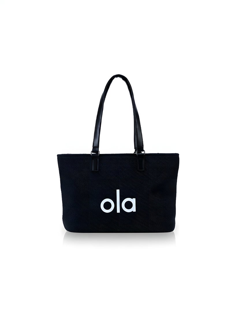 Large Capacity Women's Black Mesh Tote Bag, Casual Shoulder Handbag with PU Leather Straps, Lightweight Work Bag for Commute Shopping Travel - Image 1