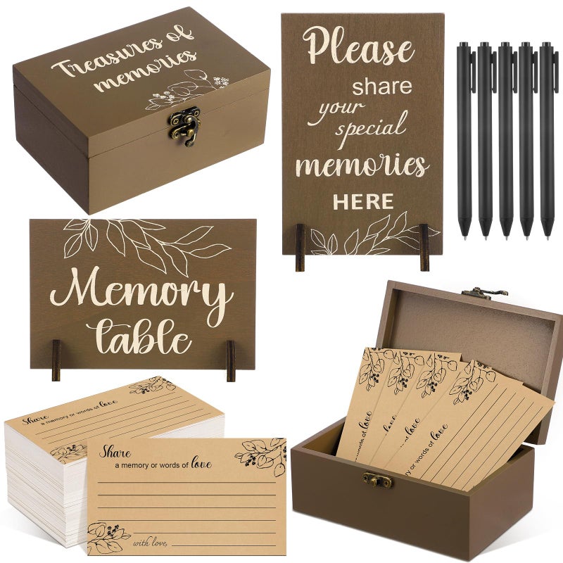 Gilprop Share a Memory Card for Celebration of Life 100 Pcs Funeral Memorial Cards 2 Wood Sign with 4 Holds Memorial Box with Pen for Funeral DecorationsTree of Life