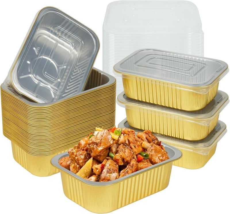 CHUPEI شوباي 40 عبوة 1.5 رطل 7.2"×5"×1.8" صواني ألمنيوم مع أغطية للاستخدام الثقيل، حاويات طعام ألمنيوم سعة 25 أونصة صواني قصدير قابلة للتصرف مع أغطية للخبز، تحضير الوجبات، الفريزر، التسخين والوجبات الجاهزة - Image 1