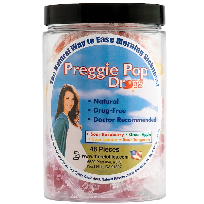 Preggie Pop Drops حلوى بريجي بوب لتخفيف غثيان الصباح للنساء الحوامل. حلوى لذيذة متنوعة للحمل. 48 قطعة - Image 1