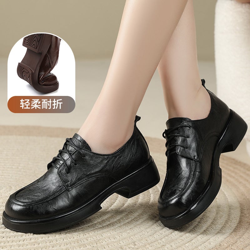 Genuine Leather Thick Sole Loafers for Women 2025 Spring/Autumn Lace-up Classic Vintage Size 35-43 - Image 3