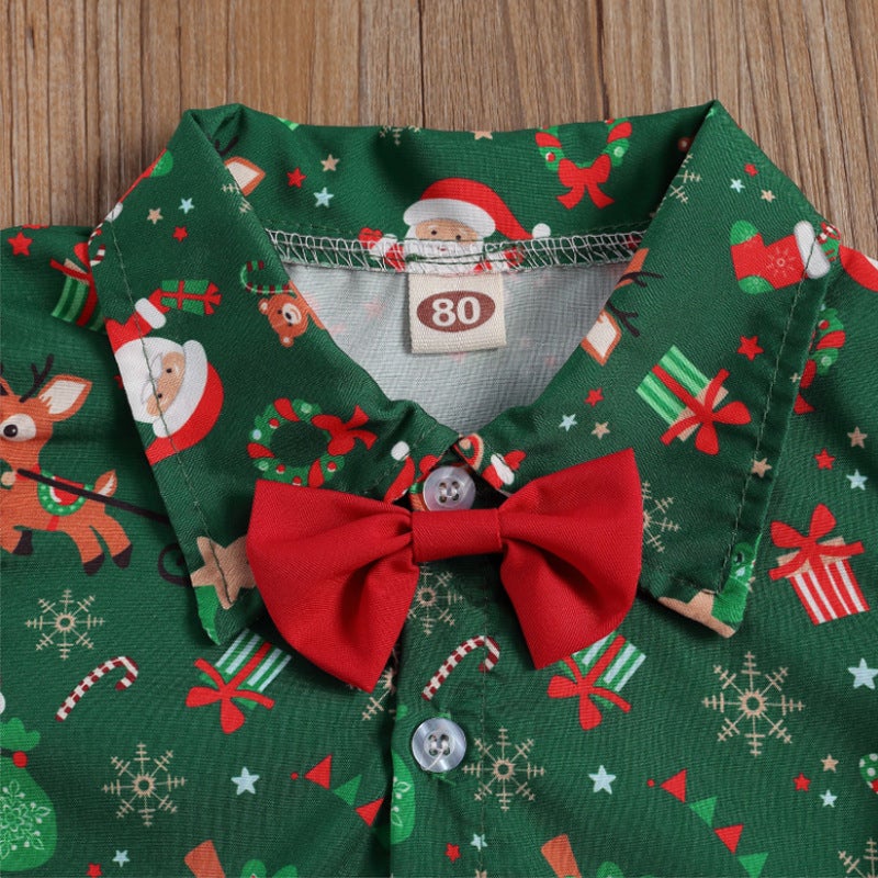 Foreign trade children''s clothing 2023 Christmas boys'' shirt bow tie top gentleman suspender pants three-piece set - Image 5
