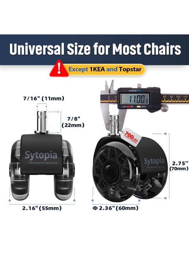 Sytopia Office Chair Casters Replacement Wheels Heavy Duty 2.5 Inch Caster Set for Carpet and Hardwood Floors Universal Size 11x22mm Fits 99% Black - Image 2