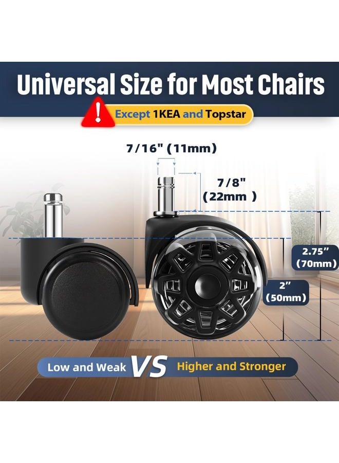 Sytopia Office Chair Casters Replacement Wheels Heavy Duty 2.5 Inch Caster Set for Carpet and Hardwood Floors Universal Size 11x22mm Fits 99% Black - Image 3