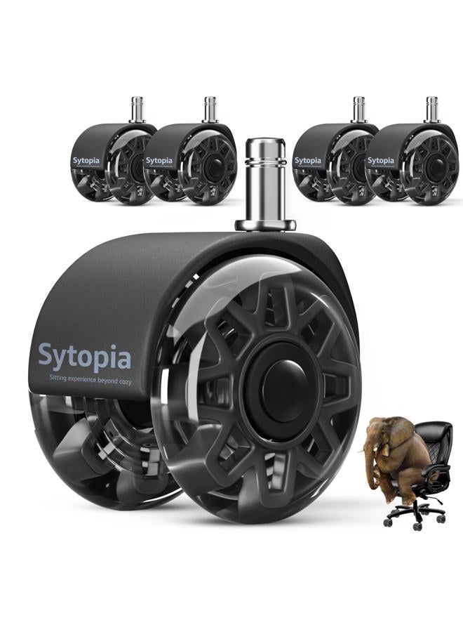 Sytopia Office Chair Casters Replacement Wheels Heavy Duty 2.5 Inch Caster Set for Carpet and Hardwood Floors Universal Size 11x22mm Fits 99% Black - Image 1