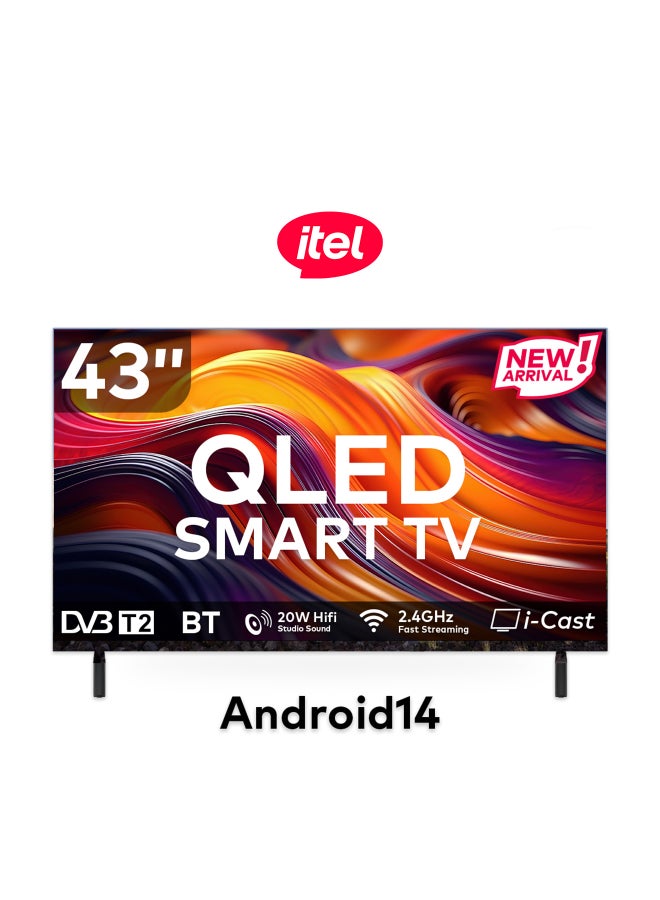 ITEL 43 Inch 1080p Full HD QLED TV, Operating System Android, 60Hz, Ultra Slim Frame, HDMI, USB, Netflix, YouTube, Prime Video, 20W Audio Output, Model Year 2025 L4360N Black - Image 2