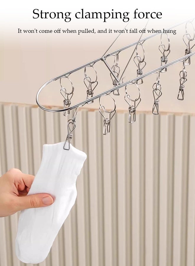 DUNISO Stainless Steel Durable Sock Dryer Foldable Sock Dryer Hanger with 30 Strong Clips Multi-Functional Rustproof Windproof Sock Hanger Space-Saving Wind-sock Dryer Hanger for Shoe Insoles, Socks, Underwear, Baby Clothes - Image 2