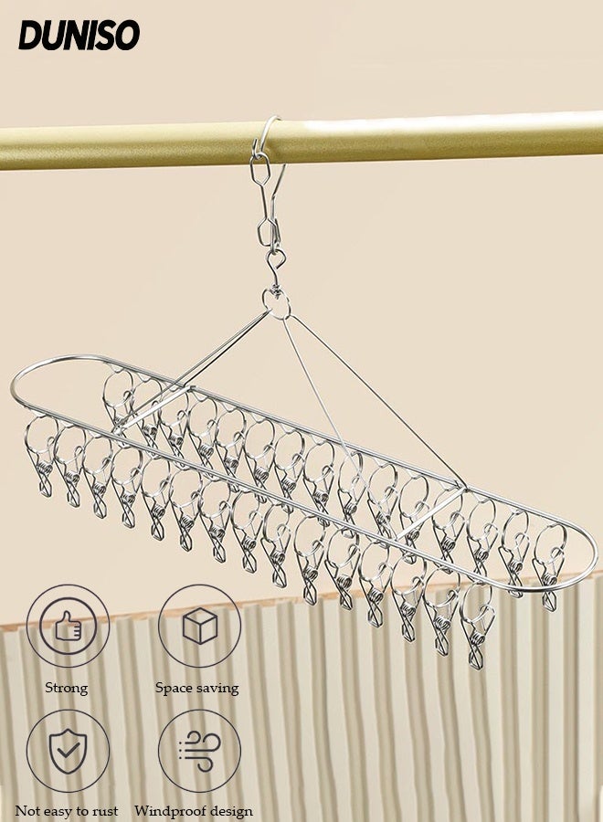 DUNISO Stainless Steel Durable Sock Dryer Foldable Sock Dryer Hanger with 30 Strong Clips Multi-Functional Rustproof Windproof Sock Hanger Space-Saving Wind-sock Dryer Hanger for Shoe Insoles, Socks, Underwear, Baby Clothes - Image 1