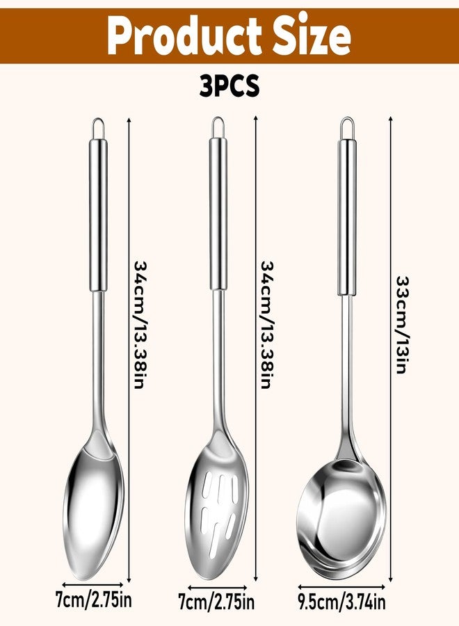 Alrhso 3 Pcs Large Serving Spoon Slotted Spoons and Soup Ladle Stainless Steel Cooking Spoon Set Long Basting Spoons with Round Handle Heavy Duty Utensils for Commercial Home Use(13-inch) - Image 4