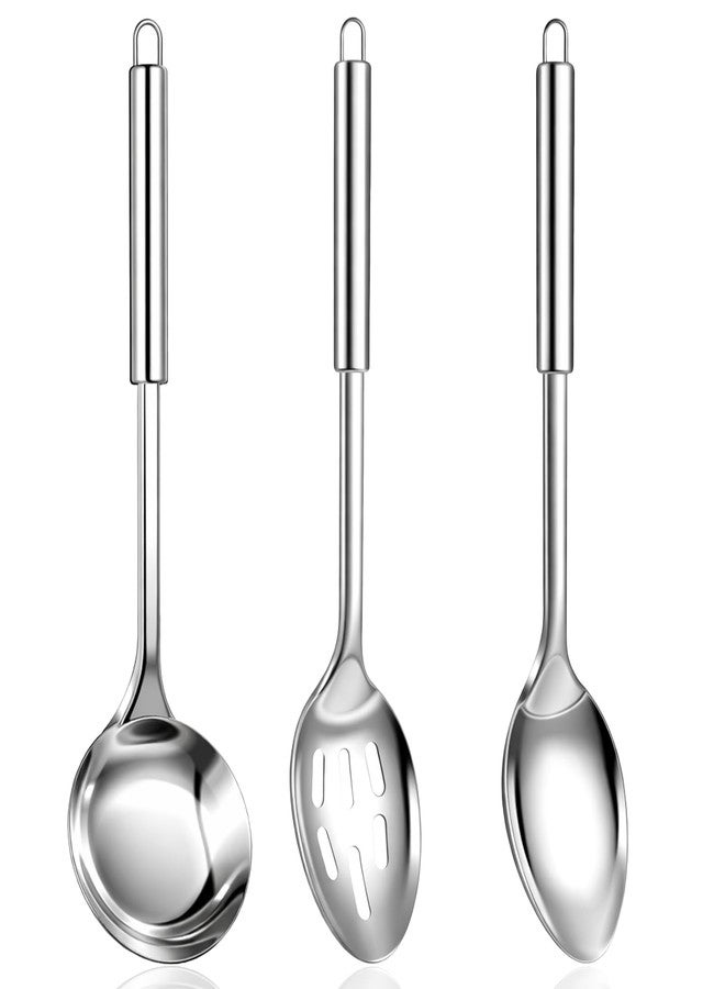 Alrhso 3 Pcs Large Serving Spoon Slotted Spoons and Soup Ladle Stainless Steel Cooking Spoon Set Long Basting Spoons with Round Handle Heavy Duty Utensils for Commercial Home Use(13-inch) - Image 1