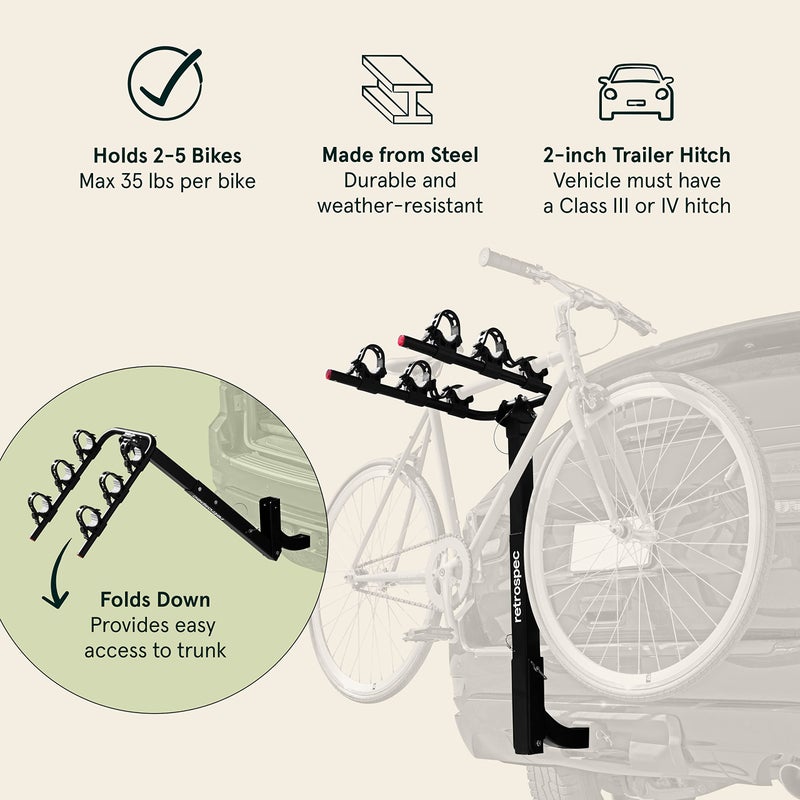 Retrospec Lenox 2-5 - Bike Hitch Rack for Cars, Trucks, SUVs with 2â€ Hitch | Foldable Steel Frame with Anti-Rattle Adapter, Tie Down Cradles and Straps - Fits Most Frames - Image 2