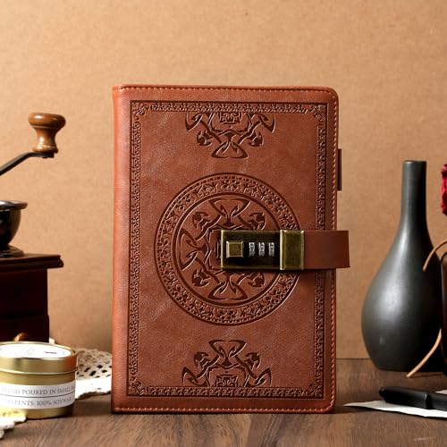 CAGIE Diary with Lock for Women and Men A5 Refillable 290 Lined Pages Locked Journal with Pen, Journal with Lock for Adults Travel Diary for Writing, 5.7'' X 8.3'', Brown - Image 5