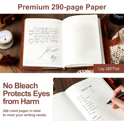 CAGIE Diary with Lock for Women and Men A5 Refillable 290 Lined Pages Locked Journal with Pen, Journal with Lock for Adults Travel Diary for Writing, 5.7'' X 8.3'', Brown - Image 4