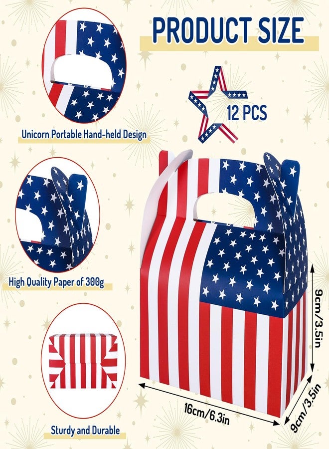 Whaline 12Pcs Patriotic Treat Box with Handle 4th of July American Flag Paper Gift Boxes Independence Day Candy Goodie Boxes for 250th Anniversary Memorial Day Party Decorations - Image 2