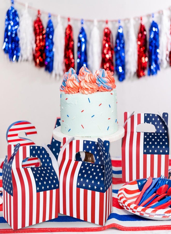 Whaline 12Pcs Patriotic Treat Box with Handle 4th of July American Flag Paper Gift Boxes Independence Day Candy Goodie Boxes for 250th Anniversary Memorial Day Party Decorations - Image 5