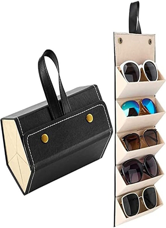 RATSAW - Sunglasses Organizer Multi slot Travel Sunglasses Case Travel Glasses Case Storage 5 Slots Portable Sunglasses Storage Case Bag Foldable Eyeglasses Holder Box Eyewear Display Containers for Women Men - Image 1