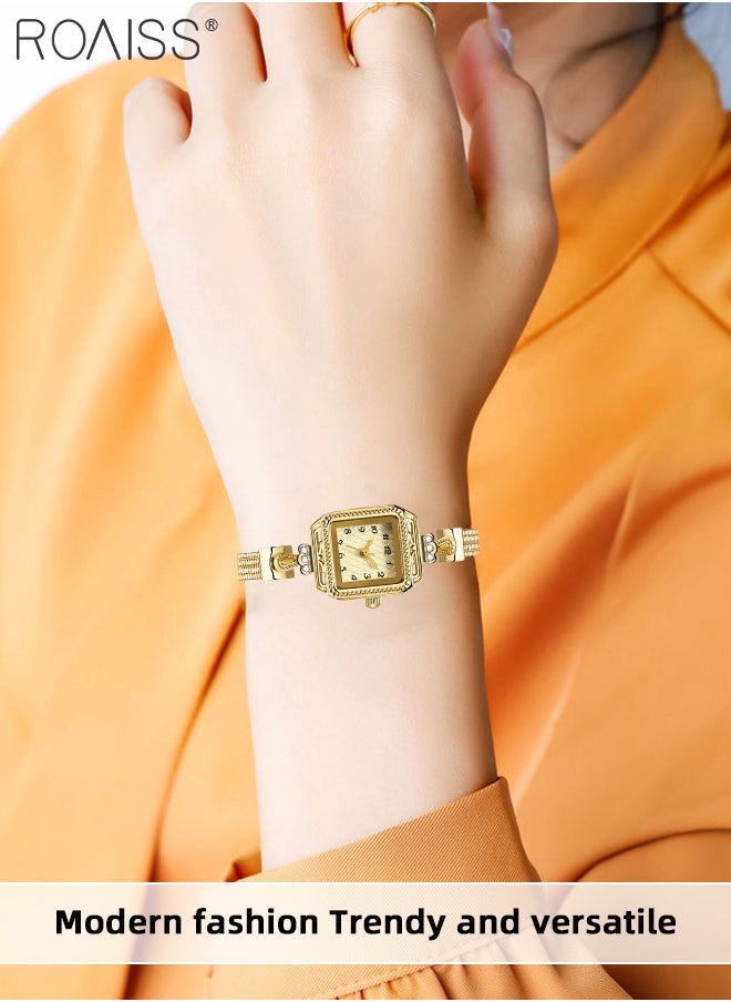 roaiss - Women's Copper Bracelet Strap Quartz Watches, Analog Display Square Dial with Rhinestones Decoration, Waterproof Luxurious Retro Wristwatch as Gift for Ladies - Image 1