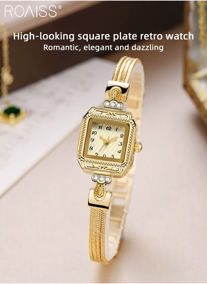 roaiss - Women's Copper Bracelet Strap Quartz Watches, Analog Display Square Dial with Rhinestones Decoration, Waterproof Luxurious Retro Wristwatch as Gift for Ladies - Image 1