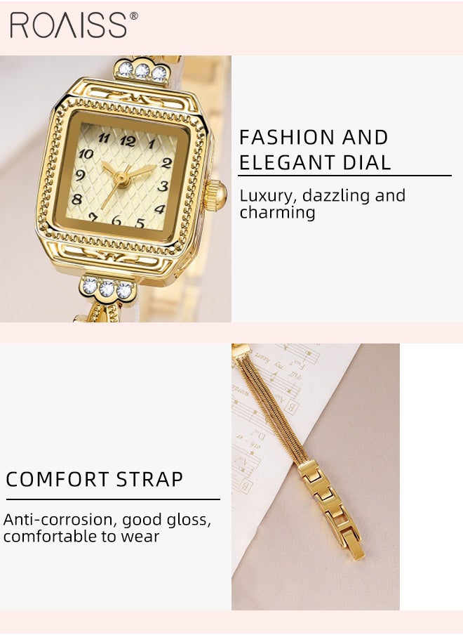 roaiss - Women's Copper Bracelet Strap Quartz Watches, Analog Display Square Dial with Rhinestones Decoration, Waterproof Luxurious Retro Wristwatch as Gift for Ladies - Image 1