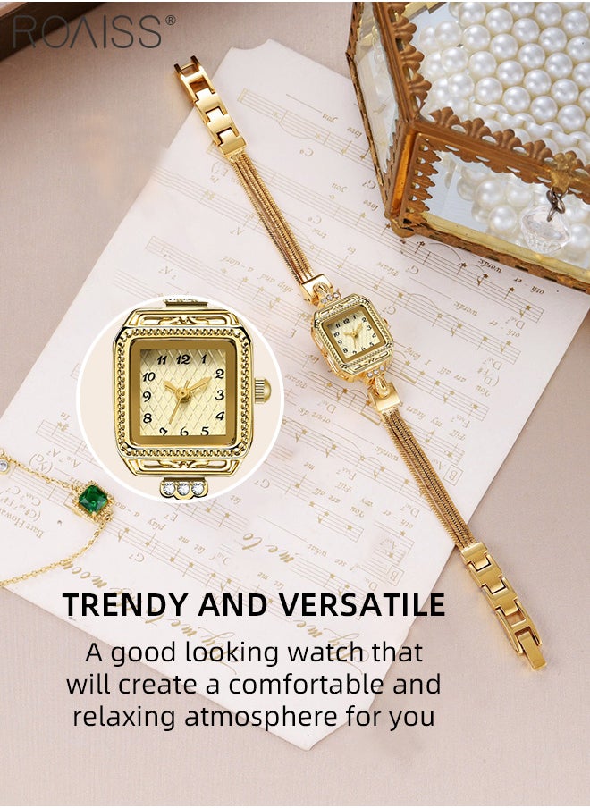 roaiss - Women's Copper Bracelet Strap Quartz Watches, Analog Display Square Dial with Rhinestones Decoration, Waterproof Luxurious Retro Wristwatch as Gift for Ladies - Image 1