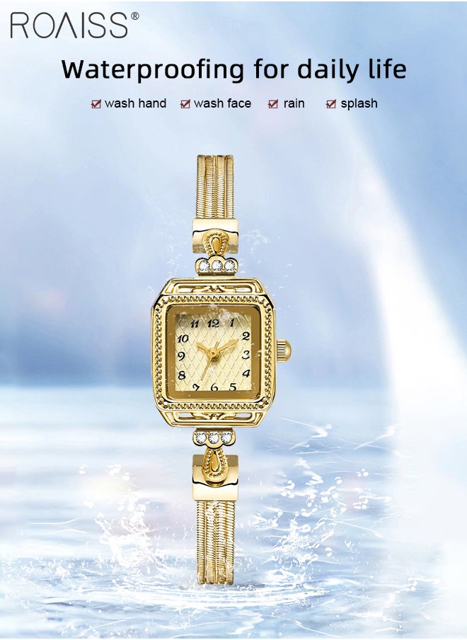 roaiss - Women's Copper Bracelet Strap Quartz Watches, Analog Display Square Dial with Rhinestones Decoration, Waterproof Luxurious Retro Wristwatch as Gift for Ladies - Image 1