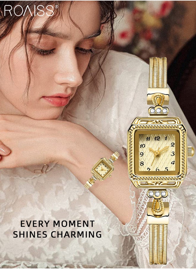 roaiss - Women's Copper Bracelet Strap Quartz Watches, Analog Display Square Dial with Rhinestones Decoration, Waterproof Luxurious Retro Wristwatch as Gift for Ladies - Image 1