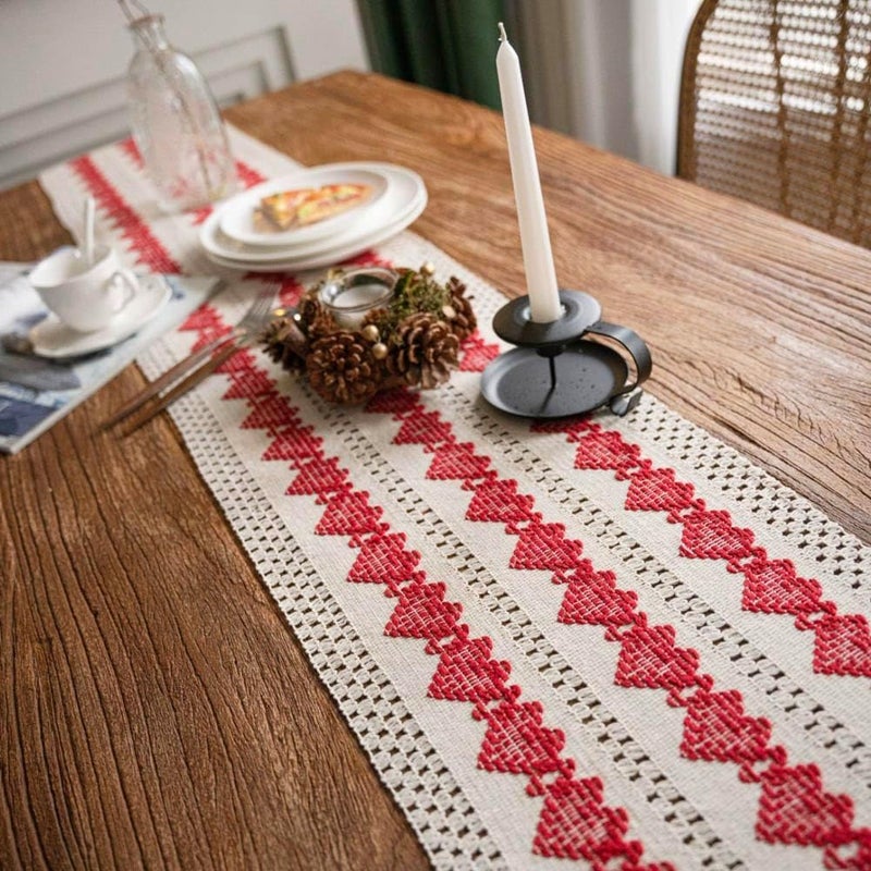 SYOSI Boho Table Runner with Tassels, Rustic Woven Cotton Braided Heart Design, Farmhouse Style for Kitchen, Dining, Holiday Parties, Wedding, Christmas Decor, 30 * 183 cm - Image 4